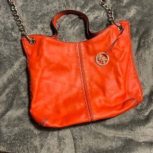 Beautiful red and silver hardware large satchel